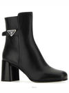 Triangle Logo Leather Middle Boots Black - PRADA - BALAAN 3