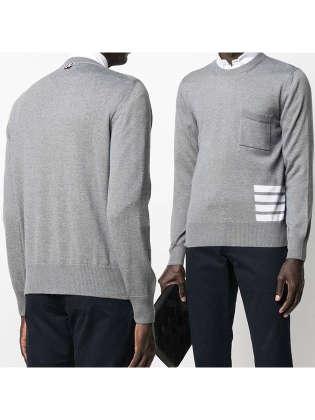 Diagonal Striped Merino Wool Pocket Pullover Knit Top Grey - THOM BROWNE - BALAAN 2