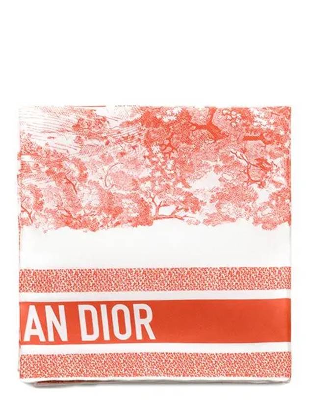 Toile de Jouy Sauvage 90 Square Scarf White Coral - DIOR - BALAAN 5