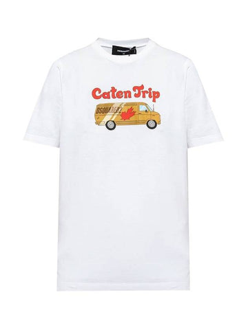 Cartoon Trip Print Short Sleeve T-Shirt White - DSQUARED2 - BALAAN 1