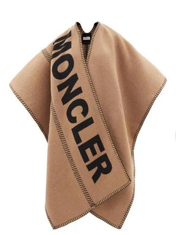 Women s Logo Intarsia Wool Blend Shawl BEIGE - MONCLER - BALAAN 1