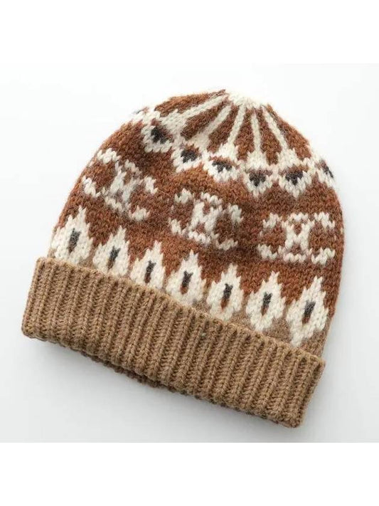 Triomphe Fair Isle Wool Beanie Camel - CELINE - BALAAN 2