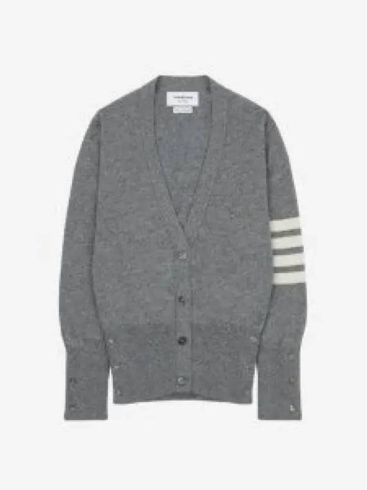 4-Bar V-Neck Cashmere Cardigan Light Grey - THOM BROWNE - BALAAN 2