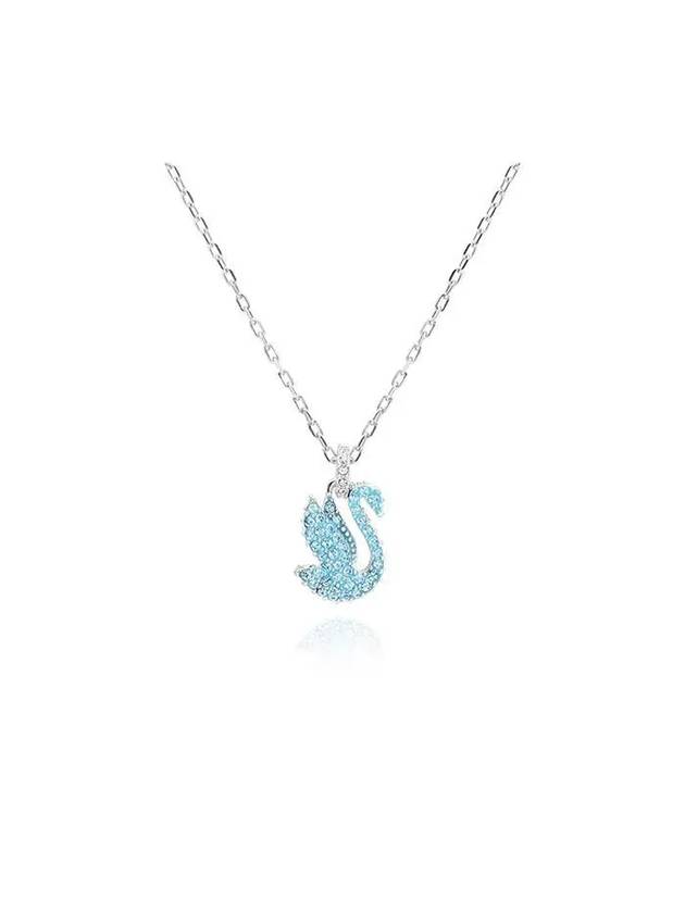 Women's Iconic Swan Pendant Small Rhodium Plated Necklace Blue - SWAROVSKI - BALAAN 2