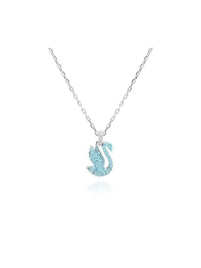 Women's Iconic Swan Pendant Small Rhodium Plated Necklace Blue - SWAROVSKI - BALAAN 2