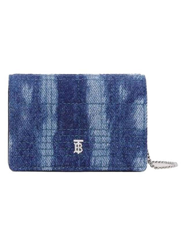 Jessie Quilted Denim Chain Card Wallet Blue - BURBERRY - BALAAN 1