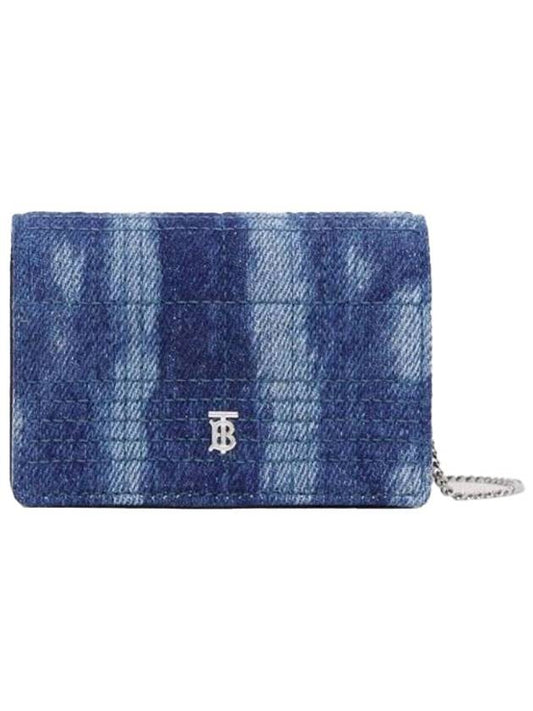 Jessie Quilted Denim Chain Card Wallet Blue - BURBERRY - BALAAN 1