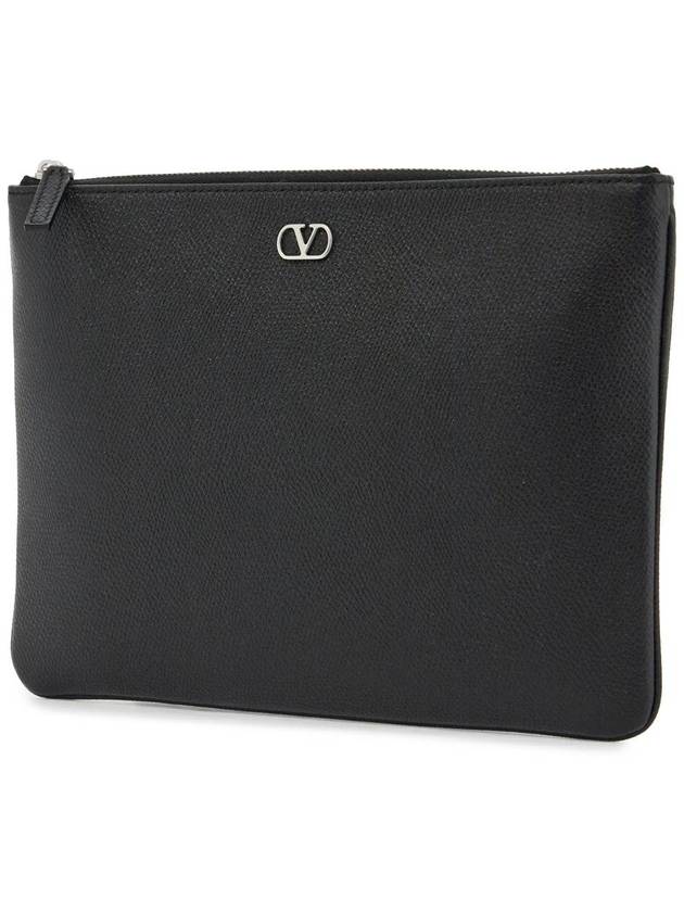 black leather minimalist pouch with zip - VALENTINO - BALAAN 3