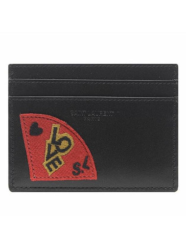 SL Love Patch Card Wallet Black - SAINT LAURENT - BALAAN 1