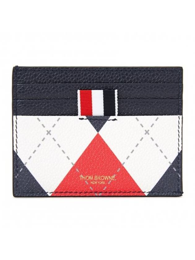 Argyle Pattern Three Stripe Tab Leather Card Wallet - THOM BROWNE - BALAAN 1