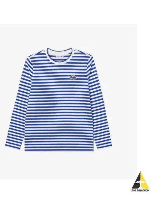 Women s Striped Long Sleeve T Shirt Ocean Blue - LACOSTE - BALAAN 1