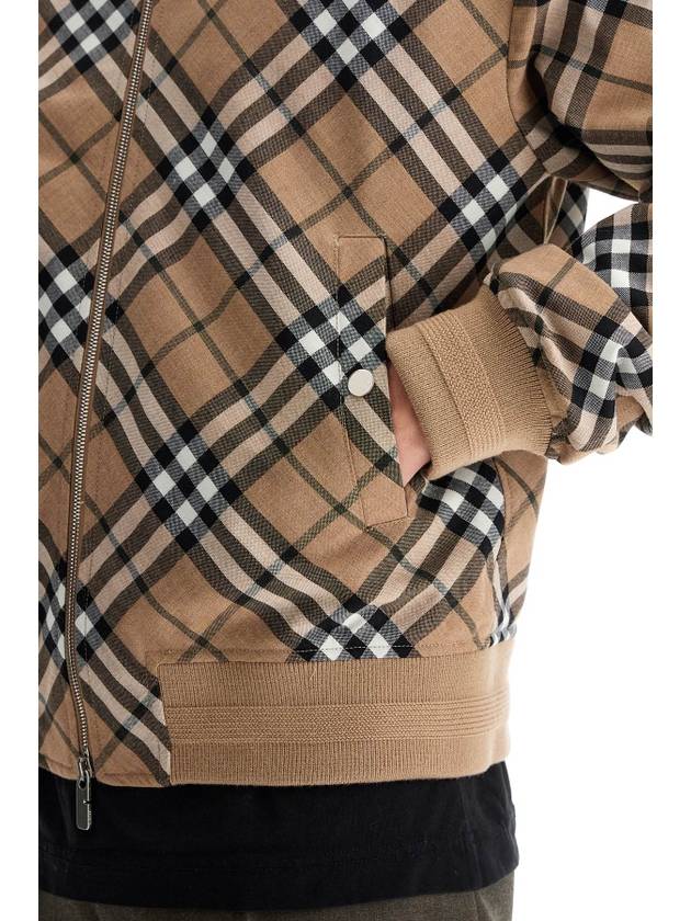 Harrington Check Wool Blend Zip-Up Jacket Brown - BURBERRY - BALAAN 5