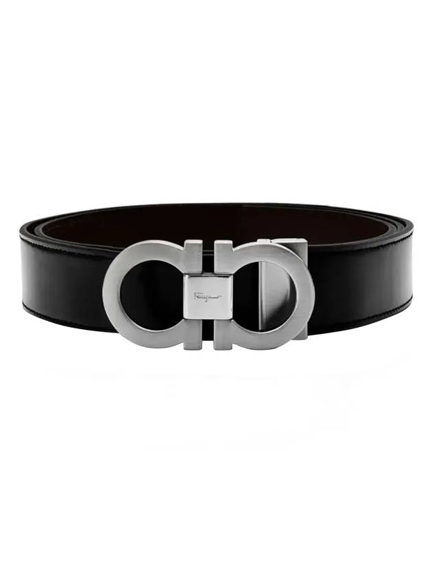 Double Gancini Reversible Leather Belt Black Auburn - SALVATORE FERRAGAMO - BALAAN.