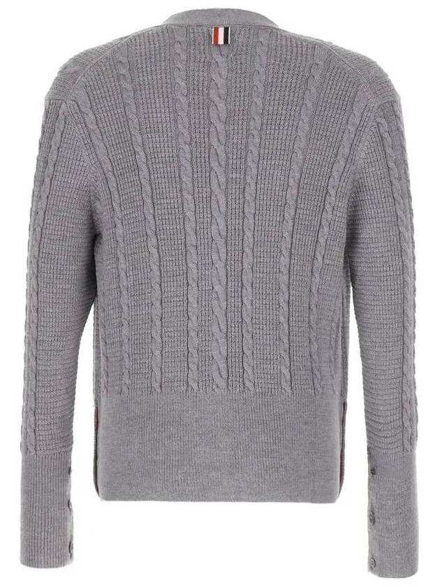 Cable Knitwear Virgin Wool Cardigan Grey - THOM BROWNE - BALAAN 4