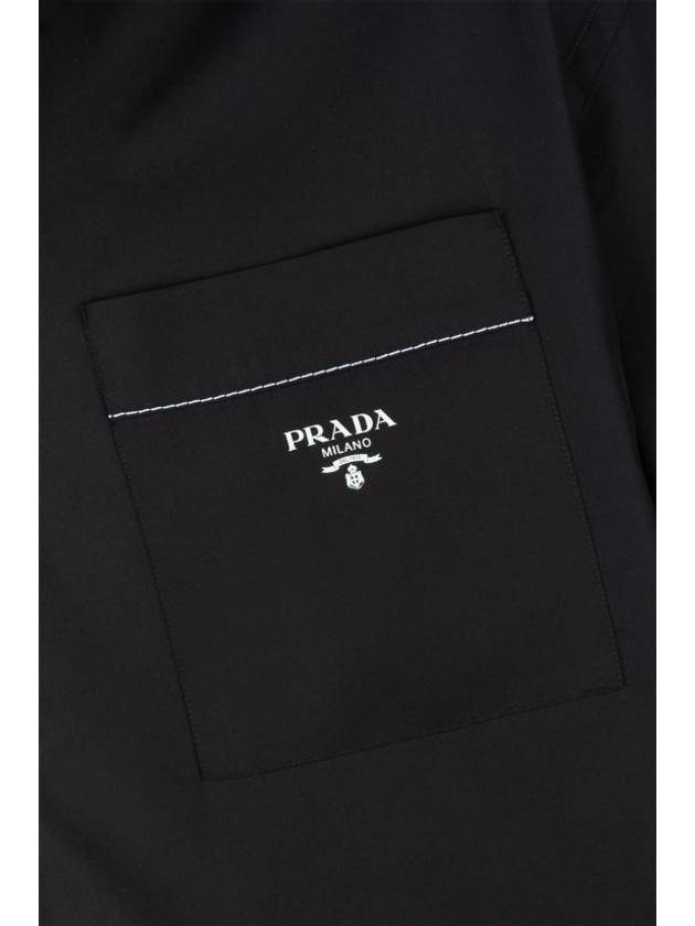 Logo Stitch Detail Silk Short Sleeve Shirt Black - PRADA - BALAAN 4