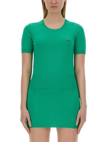 Bea Logo Embroidery Knit Top Green - VIVIENNE WESTWOOD - BALAAN 1