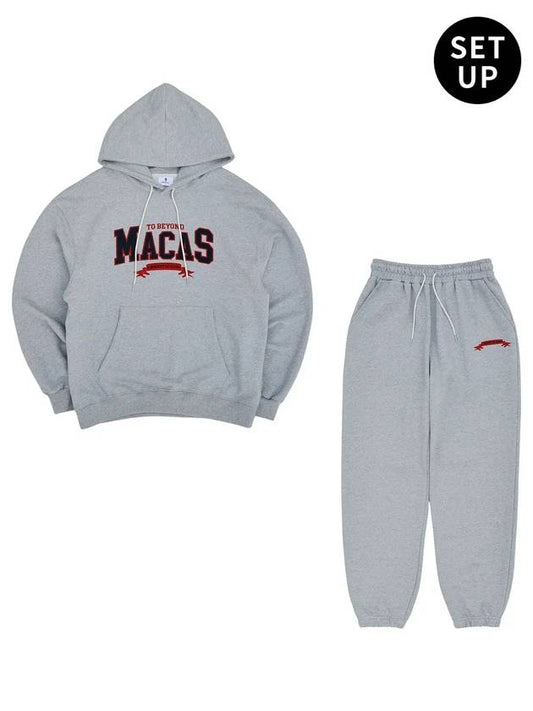 SET MACAS Logo Hoodie Jogger Pants SetupMelange Gray - MACASITE - BALAAN 1