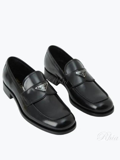 Men's Triangle Logo Leather Loafers Black - PRADA - BALAAN 2