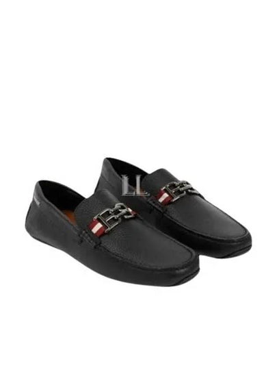 Logo Plaque Grain Slip-On Loafers Black - BALLY - BALAAN 2