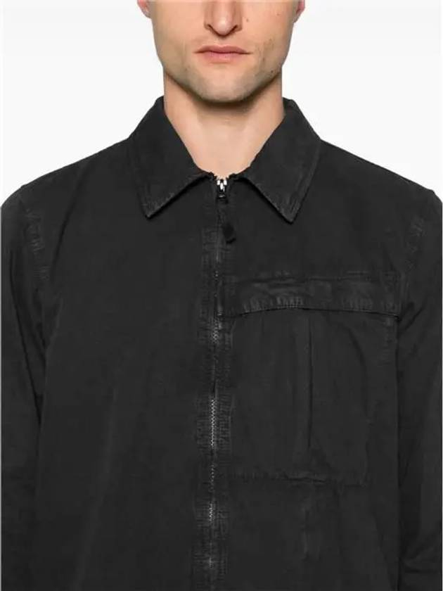 Organic Cotton Shirt Zip Up Jacket Black - STONE ISLAND - BALAAN 7