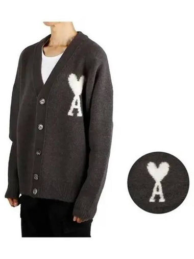 Big Heart Logo Cloudy Wool Cardigan 270012 - AMI - BALAAN 1