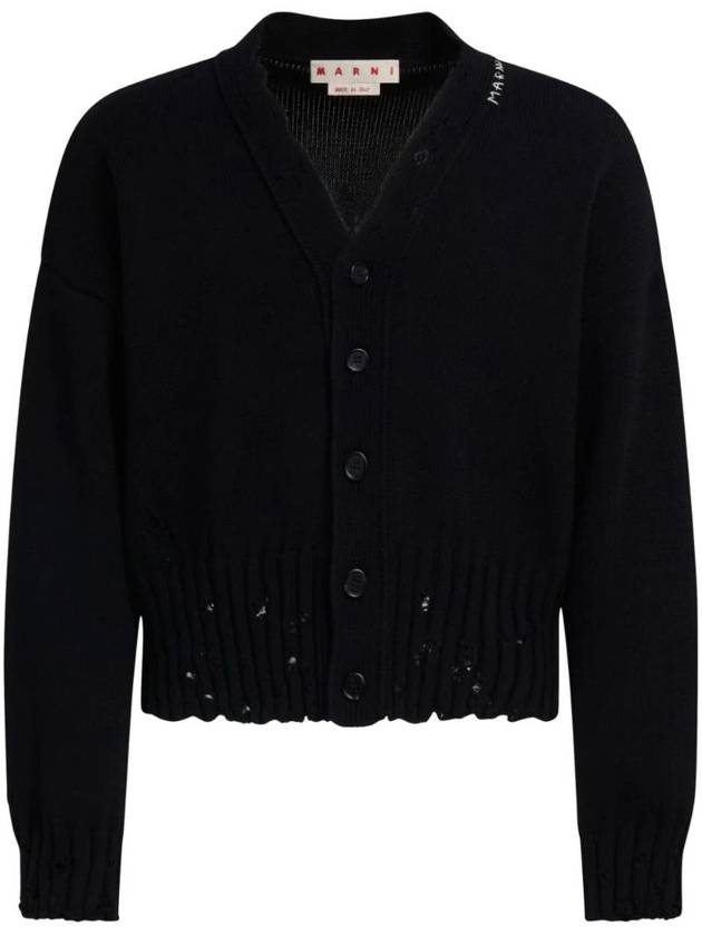 Embroidered Logo Distressed Cardigan Black - MARNI - BALAAN 1