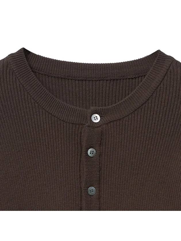 Cotton ribbed henley neck knit deep brown - NOIRER - BALAAN 5