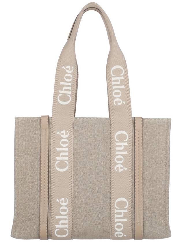 Woody Linen Medium Tote Bag Boyish Brown - CHLOE - BALAAN 4