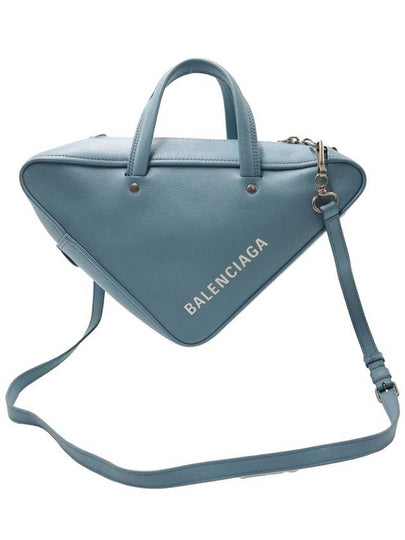 Women s Calfskin Leather Cross Bag Blue Balenciaga 476975 Sky Triangle Duffel Small 2WAY - BALENCIAGA - BALAAN 2