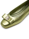 Vara Bow Metallic Leather Flats Green - SALVATORE FERRAGAMO - BALAAN 5