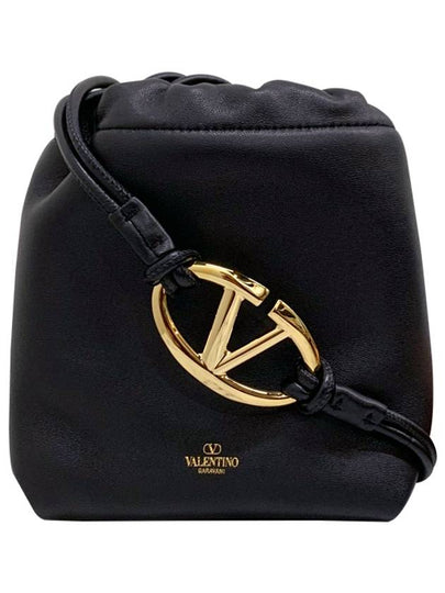 V Logo Pouf Nappa Leather Small Bucket Bag Black - VALENTINO - BALAAN 2