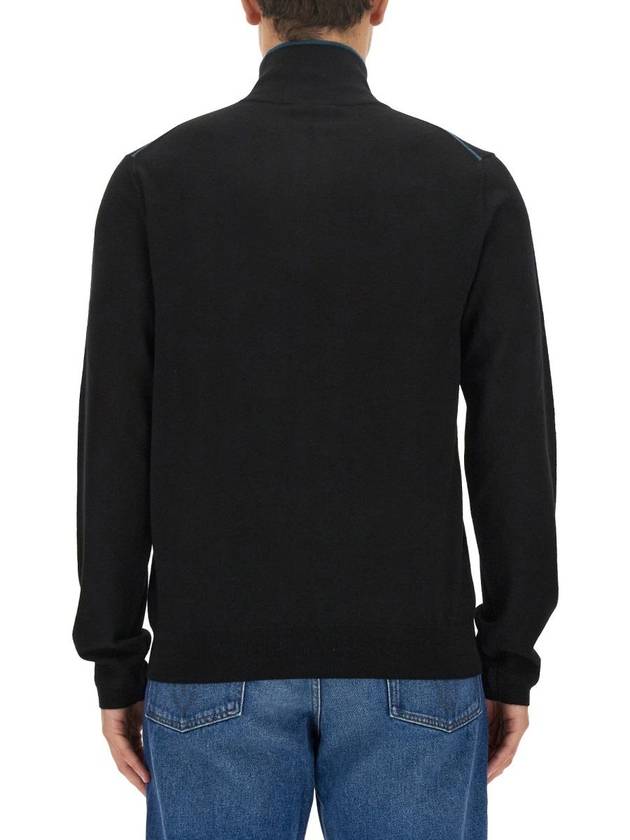 Zip Neck Merino Wool Knit Top Black - PAUL SMITH - BALAAN 4