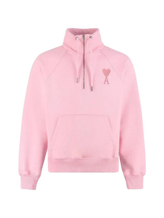 Heart A Logo Half Zip-Up Sweatshirt Pink - AMI - BALAAN.