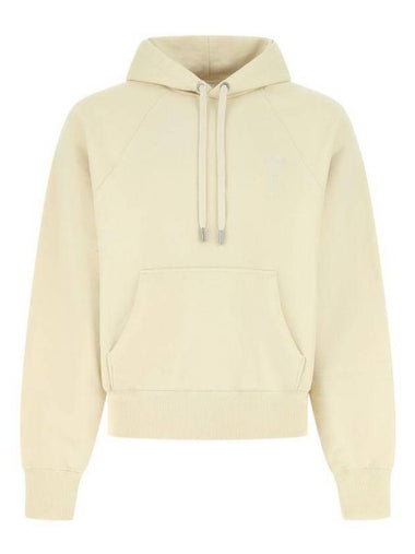 Big Heart Logo Heavy Loopback Organic Cotton Fleece Hoodie Beige - AMI - BALAAN 1