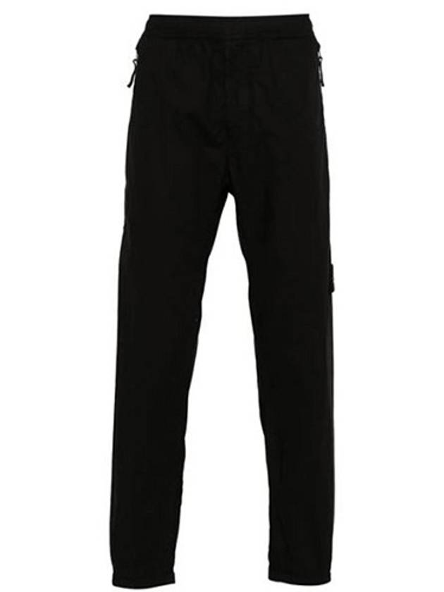 Logo Patch Tapered Cotton Track Pants Black - STONE ISLAND - BALAAN 2