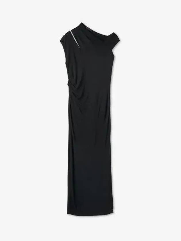 Ribbed Asymmetric Knee Length Long Dress Black - HELMUT LANG - BALAAN 2