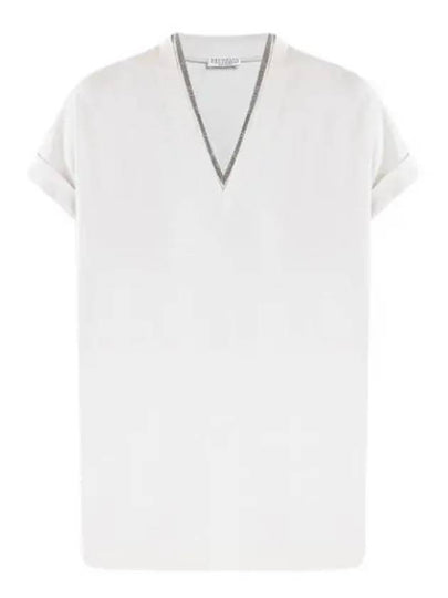 Monilli V-Neck Short Sleeve T-Shirt White - BRUNELLO CUCINELLI - BALAAN 2