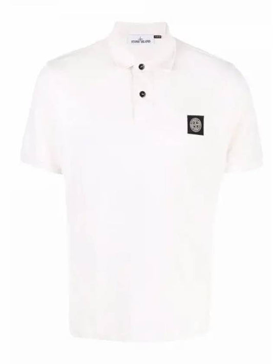 Men's Two Line Wappen Patch Cotton Short Sleeve Polo Shirt White - STONE ISLAND - BALAAN 2