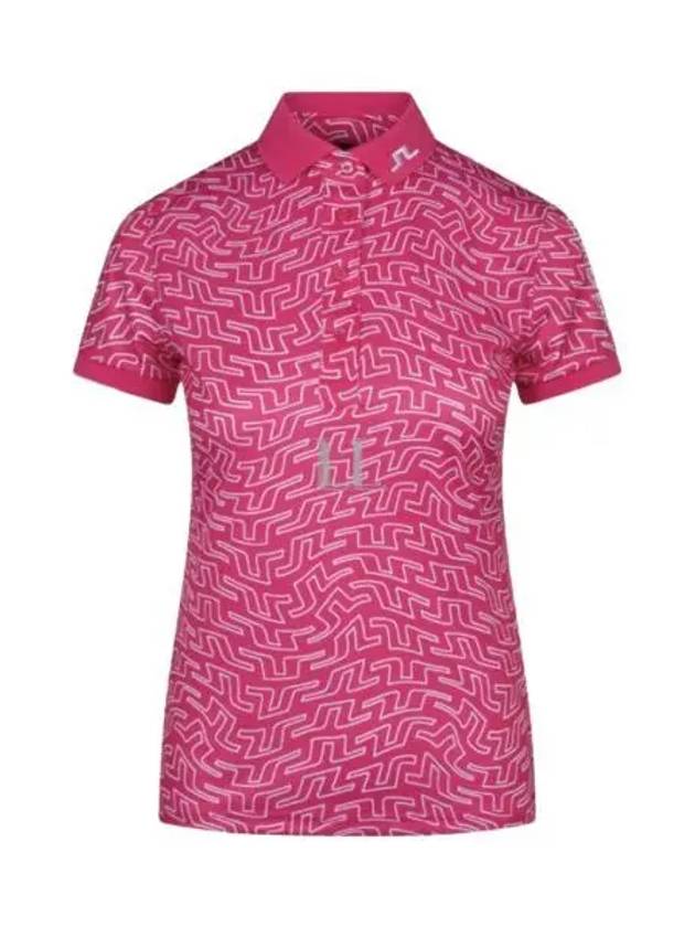 Women's Tour Tech Print Short Sleeve Polo Shirt Azalea - J.LINDEBERG - BALAAN 2