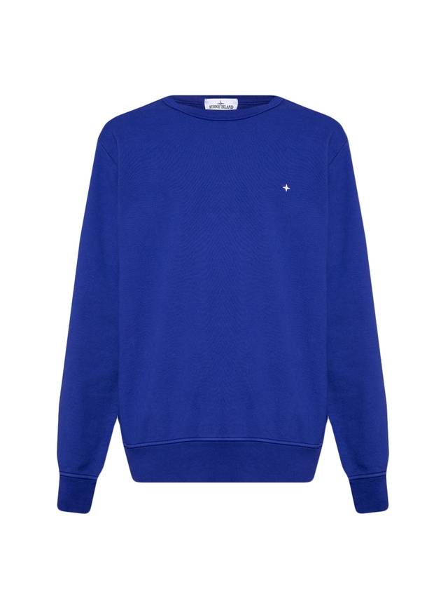 Embroidered Logo Garment Dyed Cotton Sweatshirt Blue - STONE ISLAND - BALAAN 1