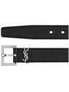 Silver Hardware Monogram Buckle Leather Belt Black - SAINT LAURENT - BALAAN 3