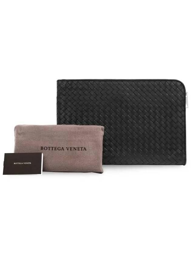 Intrecciato Weaving Zipper Clutch Bag Black - BOTTEGA VENETA - BALAAN 5