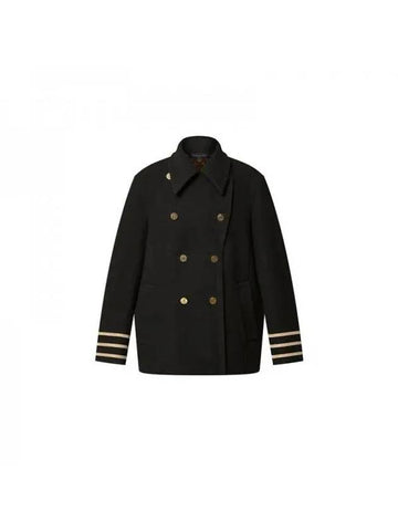 Golden Trim Wool Pea Coat Black - LOUIS VUITTON - BALAAN 1