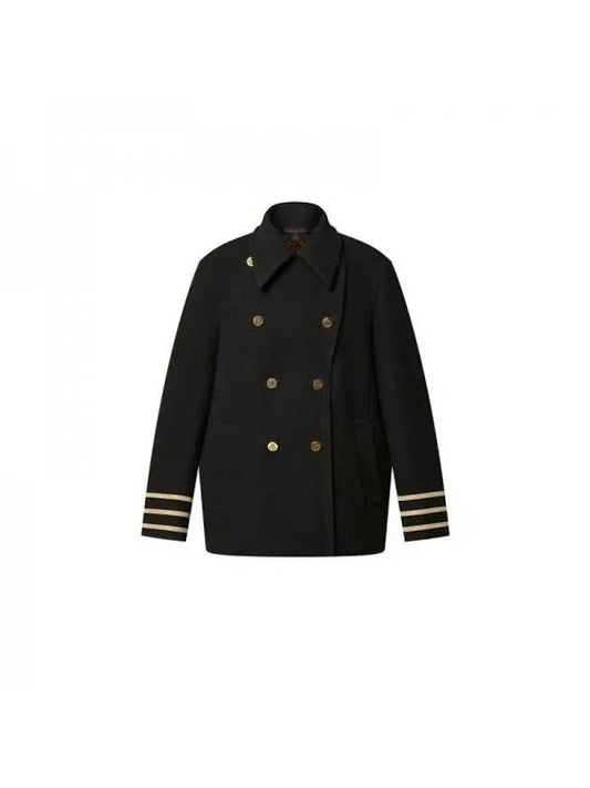 Golden Trim Wool Pea Coat Black - LOUIS VUITTON - BALAAN 1