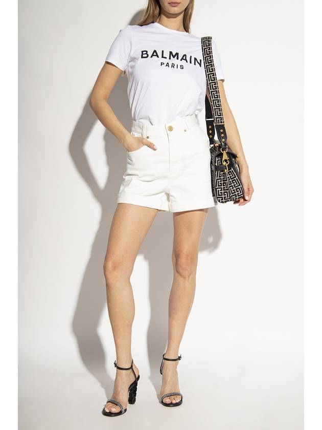 Women's Logo Print Button Shoulder Short Sleeve T-Shirt White - BALMAIN - BALAAN 3