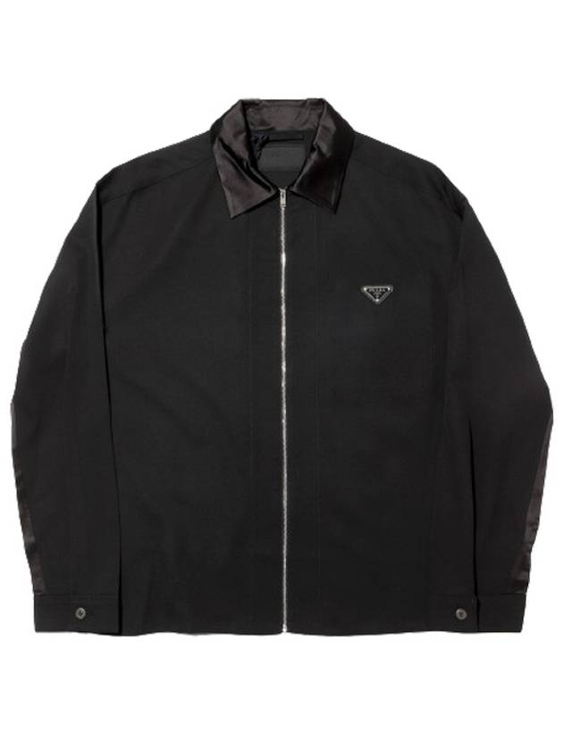 Triangle Logo Wool Shirt Zip Up Jacket Black - PRADA - BALAAN 2