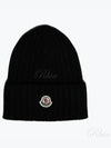 Logo Patch Wool Beanie Black - MONCLER - BALAAN 2