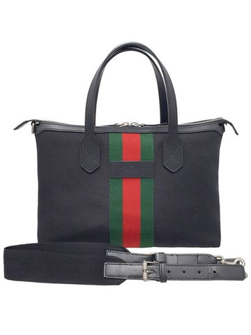 Women s 630923 Three Stripes Web Black Fabric Tote Bag Strap - GUCCI - BALAAN 1