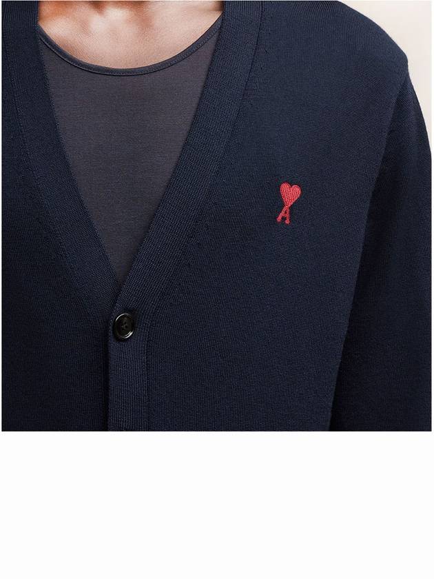 Red Heart Logo Merino Wool Cardigan Navy - AMI - BALAAN 6