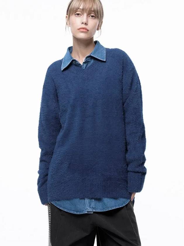 Four Woman Women s Soft Mohair Angora V neck Knit Blue W243TP07BL - CHANCE'S NOI - BALAAN 7